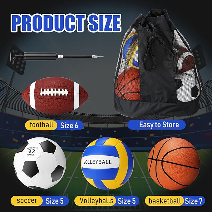 Jerify 4 Pcs Sport Balls Set Official Size Athletic Balls Include Soccer, Football, Basketball, Volleyball for Indoor Outdoor Game Teens Youth Adult Operation Christmas Ball Gifts