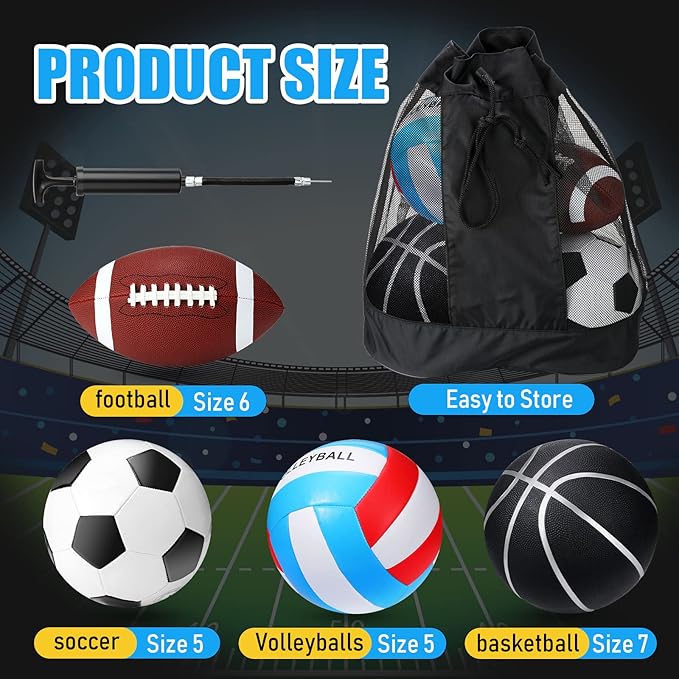 Jerify 4 Pcs Sport Balls Set Official Size Athletic Balls Include Soccer, Football, Basketball, Volleyball for Indoor Outdoor Game Teens Youth Adult Operation Christmas Ball Gifts