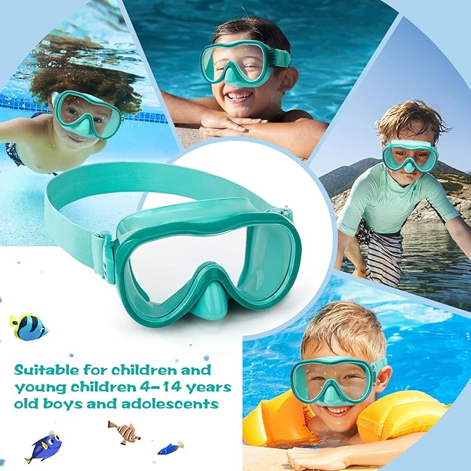 Kids Swim Goggles with Nose Cover, Anti-Leak Swim Mask with Elastic Fabric Strap, UV Protection Swimming Goggles for Kids