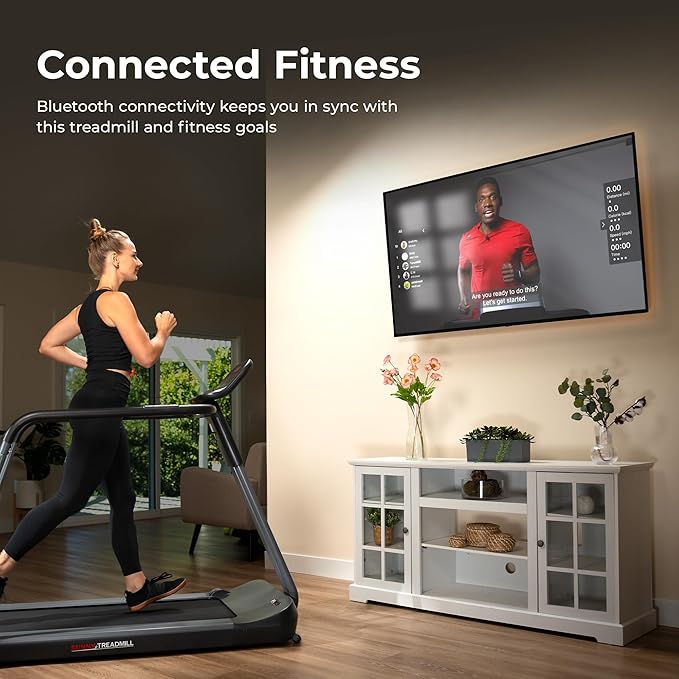 Sunny Health & Fitness Endurance Cardio Running Walking Treadmill with Extended Safety Handrails, Wide Deck, Shock Absorption, Digital Monitor, Optional Free SunnyFit® App Bluetooth Connection