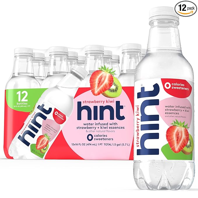 Hint Fruit-Infused Bottled Water, Strawberry Kiwi - Sugar Free Flavored Water with Zero Calories, Naturally Flavored, and No Artificial Sweeteners - 16 Fl Oz (Pack of 12)