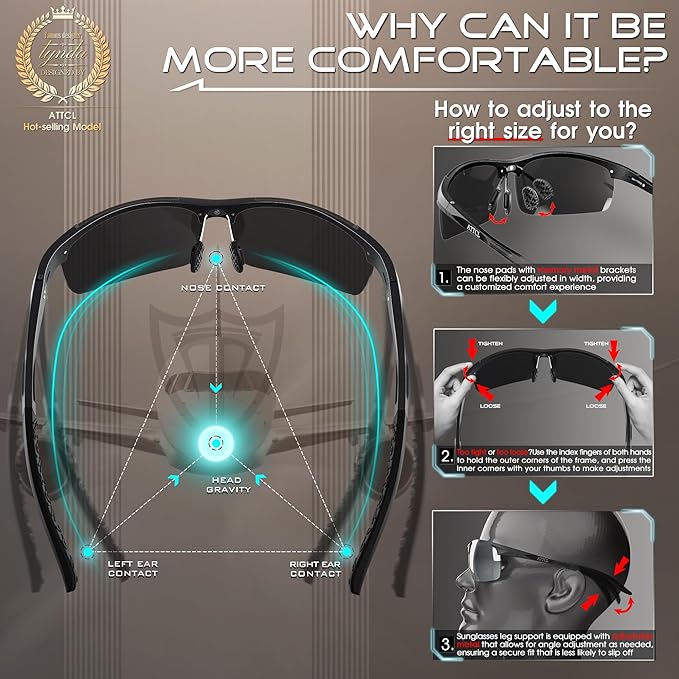 ATTCL Men's Sports Polarized Sunglasses Men for Driving running Fishing Golf - UV Protection Sun glasses Metal Frame