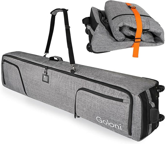Goloni Ski Bag with Wheels,Padded Snowboard Bag for Air Travel,600D Waterproof Fabric,Foldable Snow Bag Fits 2 Pairs Skis