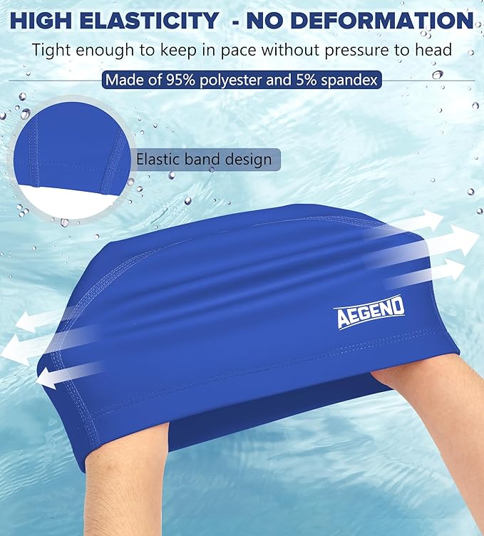Aegend Fabric Swim Cap, Silicone Waterproof Layer - Breathable Cloth Swimming Cap, Keep Hair Dry with Hight Elasticity for Youth(8-16) Adult, 2 Sizes to Choose