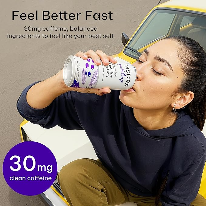 FASTRX Blueberry Acai Sparkling Fasting Electrolyte Drink – Hunger Suppressant, Includes Essential Electrolytes and Vitamins, De-Sugared Lemon Juice – Zero Sugar, 16 Fl Oz, Pack of 12