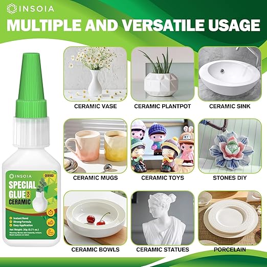Ceramic Glue, 20g Clear Super Glue for Ceramics Repair Quick Fix Porcelain Adhesive Heavy Duty Strong Crazy Instant Glue for Bonding Ceramic, Porcelain, China, Pottery, Mugs, DIY Crafts