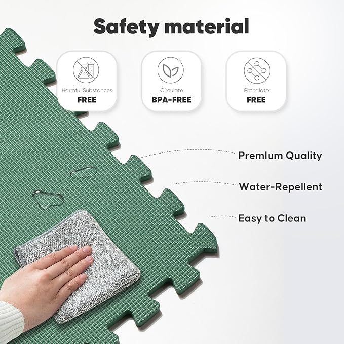 Home Gym Mat, Puzzle Exercise Mat, EVA Interlocking Foam Floor Tiles for Home Workout Equipment and Kids' Play Areas - Blue, 24 in x 24 in x ½ in - (Green, 24 Pack(96 SQ FT))