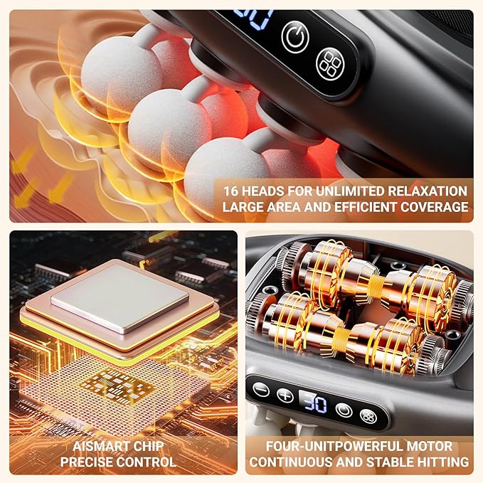 16-Head Massage Gun Set, Massage Gun Deep Tissue Neck Massager with 16 Heads, for Deep Tissue, Back, Shoulders, Legs, Pain Relief (Gray 16 Heads)