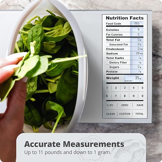 Greater Goods Nutrition Scale (Non‑Connected) – Food Grade Glass, 2,000 Food Codes Preloaded, Compact (9.33"x6.02"x0.91") for Portion Control & Meal Prep