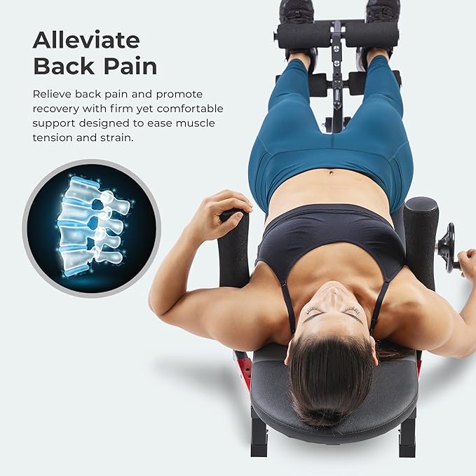 Sunny Health & Fitness Full Body Traction & Stretch Decompression Bench/Table Machine for Lumbar Stretching, Lower Back Pain Relief, Improved Posture Correction, Rehab, Spinal Compression, Flexibility