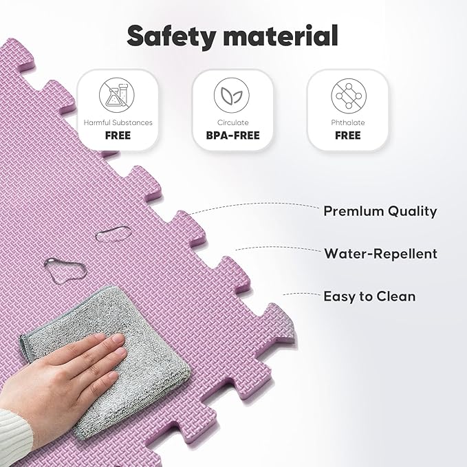 Home Gym Mat, Puzzle Exercise Mat, EVA Interlocking Foam Floor Tiles for Home Workout Equipment and Kids' Play Areas - Blue, 24 in x 24 in x ½ in - (Pink, 32 Pack(128 SQ FT))