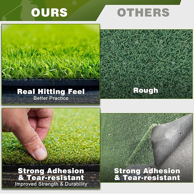 Heavy-Duty 5x4FT Golf Hitting Mat – Dual Turf Design Simulates Fairway & Rough for Real Course Feel, Indoor/Outdoor Practice Mat for Full Swing & Chipping Training, Easy Carry Strap