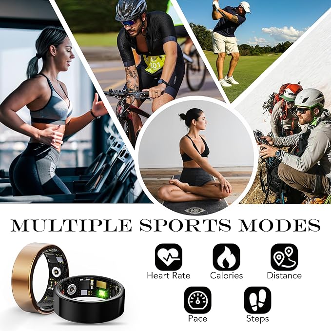 Smart Health Ring for Women Men Fitness Tracker with Heart Rate, Blood Oxygen, Blood Pressure, Sleep Monitoring, Step Counting, IP68 Waterproof for iOS and Android, No Subscription Fee, Black 11