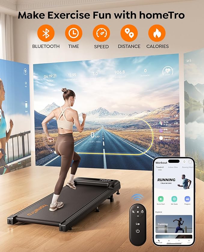 3.0HP Walking Pad with 9% Incline, 0.6-5 MPH, Compact & Portable Under Desk Treadmill for Home/Office, Maximum 265lbs Capacity, Remote, APP Control, for Jogging/Running, Assemble Free