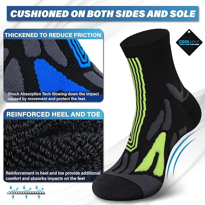 Hylaea Quarter Athletic Running Socks No Blister, Cushion Moisture Wicking Socks for Cycling Sport