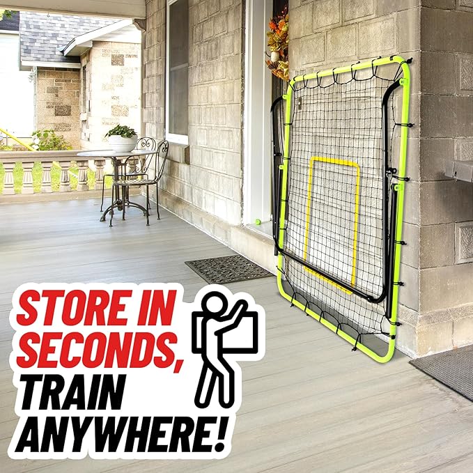 Baseball Rebounder Net 4x4.5FT - 5 Adjustable Angles Baseball Training Equipment for Ground, Line Drive & Fly Balls, Soccer Softball Volleyball Rebounder, Bounce Back Net with Hangbag