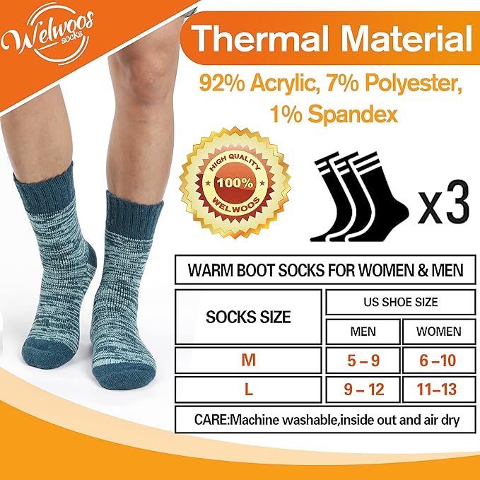 3 Pairs Warm Thermal Socks for Women & Men Winter Ski Thick Boot Insulated Socks for Cold Weather