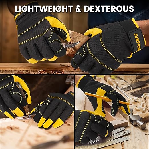 JUMPHIGH Mens Work Gloves, Synthetic Leather Mechanic Gloves, Utility, Touchscreen, Multipurpose, Construction, Warehouse, Truck Driving
