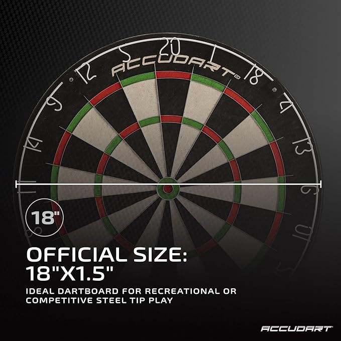 Accudart Edge Bristle Dartboard - Razor Thin Spider Wire Reduces Bounce Outs - Premium Brazilian Sisal - Advanced Metal Number Ring - Increased Playing Area - Super Thin Bullseye