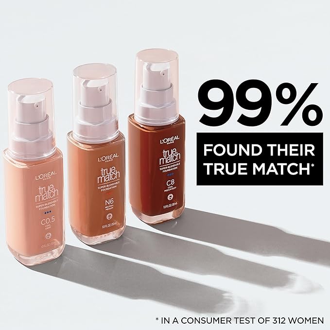 L'Oreal Paris True Match Super-Blendable Foundation, Medium Coverage Liquid Foundation Makeup, C9, Deep, 1 Fl Oz