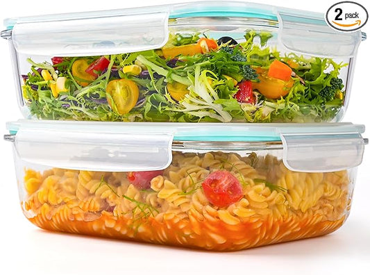 2Pack 9.8 Cups/ 78 Oz Large Glass Food Storage Containers with Lids, Glass Meal Prep Containers with Airtight Lids - BPA Free, Leakproof, Ideal for Food Storing/Serving, Microwave/Oven Safe