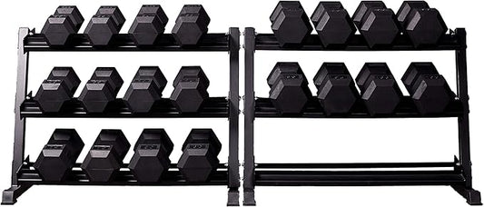 REP Fitness Rubber Hex Dumbbell Set, Adjustable Weight Pairs, Home Gym Equipment, Strength Training For Men Women, Black Coated Grips, Workout Rack Storage Optional, Heavy Lb Free Weights