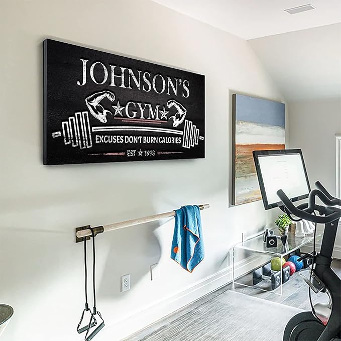 Tailored Canvases Personalized Gym Sign Wall Art Decor - Motivational Canvas for Home Gym, Workout Room, Garage, Fitness Center - Workout Inspirational Posters - Excuses Don't Burn Calories Dark, 48x24in