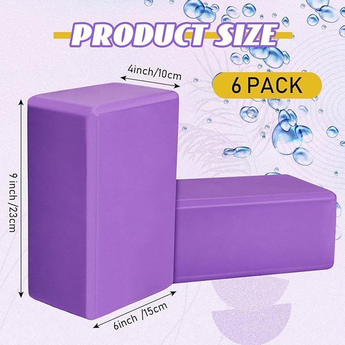 Wettarn 6 Pack Yoga Blocks 9 x 6 x 4 Inch Eva Foam Lightweight Non Slip Yoga Props for Yoga Pilates Stretching Meditation