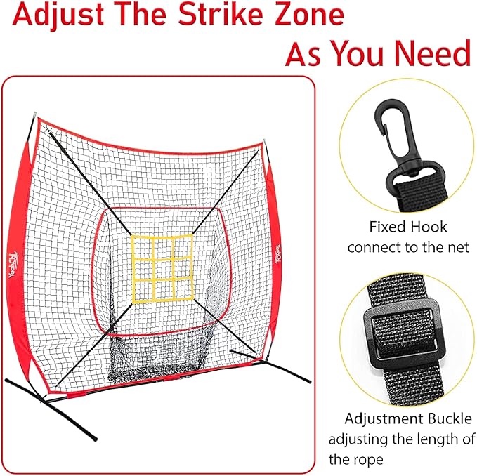 7×7FT Baseball net, Pitching net with Strike Zone Target, Baseball&Softball Practice net with Sturdy Bow Frame and Stable Base,Portable Practice net for All Ages and All Skilled Levels