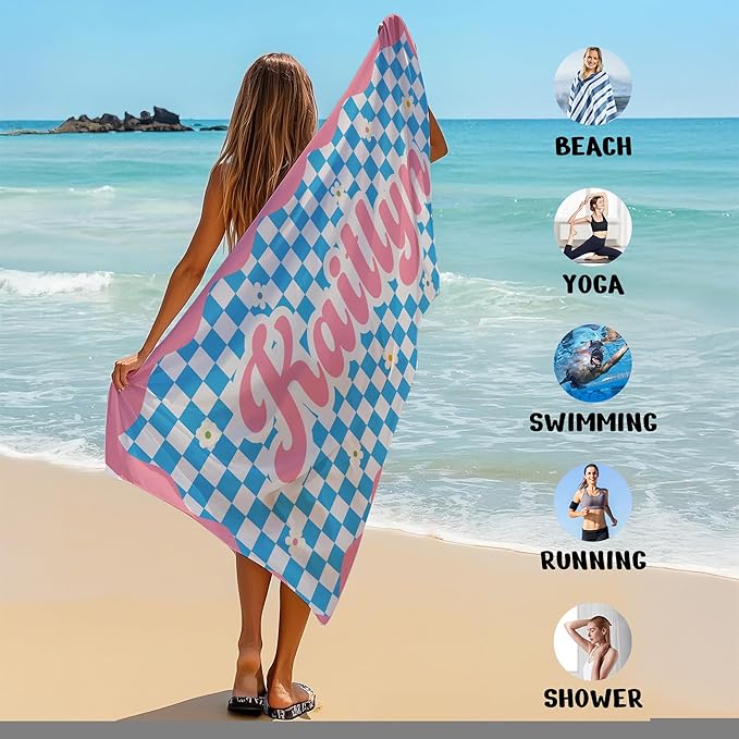 JML Personalized Beach Towel with Name, Custom Flower Beach Towel, Customized Microfiber Pool Towel, Quick Dry & Absorbent Swim Towel for Adult,Mother's Day, Birthday, Summer Holiday,Vacation