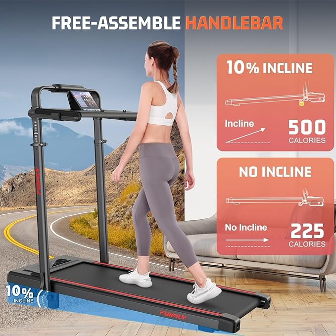 Walking Pad Treadmill with Desk Workstation, 10% Incline Foldable Treadmill with Handrail, 300lbs Capacity, 3 Control Methods, 8 in 1 Folding Treadmills for Home Office