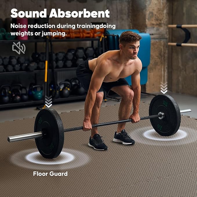 Home Gym Mat, Puzzle Exercise Mat, EVA Interlocking Foam Floor Tiles for Home Workout Equipment and Kids' Play Areas - Blue, 24 in x 24 in x ½ in - (Brown, 24 Pack(96 SQ FT))