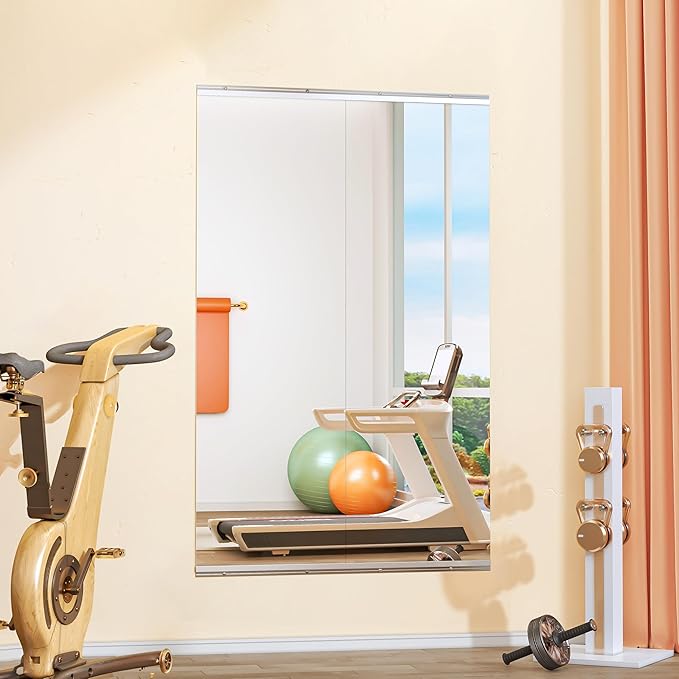 Hasipu Home Gym Mirror 55" L x 17" W - 2PCS Large Full Body Mirror for Yoga, Wall-Mounted Mirrors for Fitness, Garage, Dance Studio, 0.16in Tempered Glass Frameless