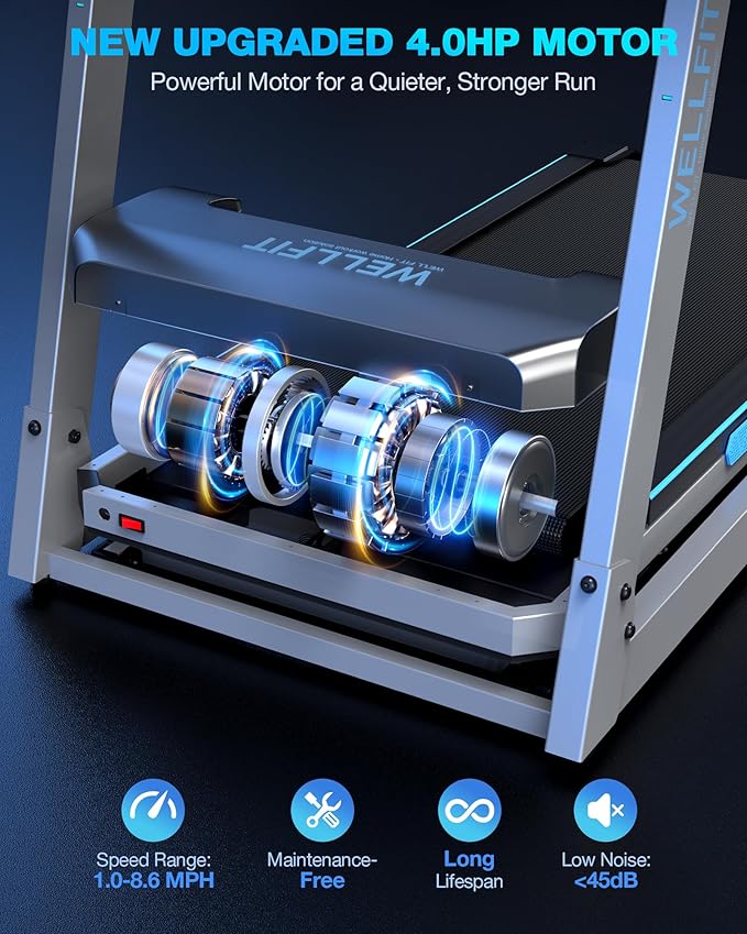 WELLFIT Auto Incline Folding Treadmill - 10% Incline Desk Walking Pad Treadmill with Handlebar, 400 lbs Heavy-Duty Capacity, Space-Saving Quiet Under-Desk Design for Home Office, Seniors & Fitness