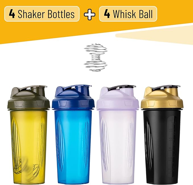 Mr. Pen- Shaker Bottles for Protein Mixes, 28 oz, 4 Pack, Colorful Protein Shaker Bottle with Wire Whisk Ball, Mixer Bottle
