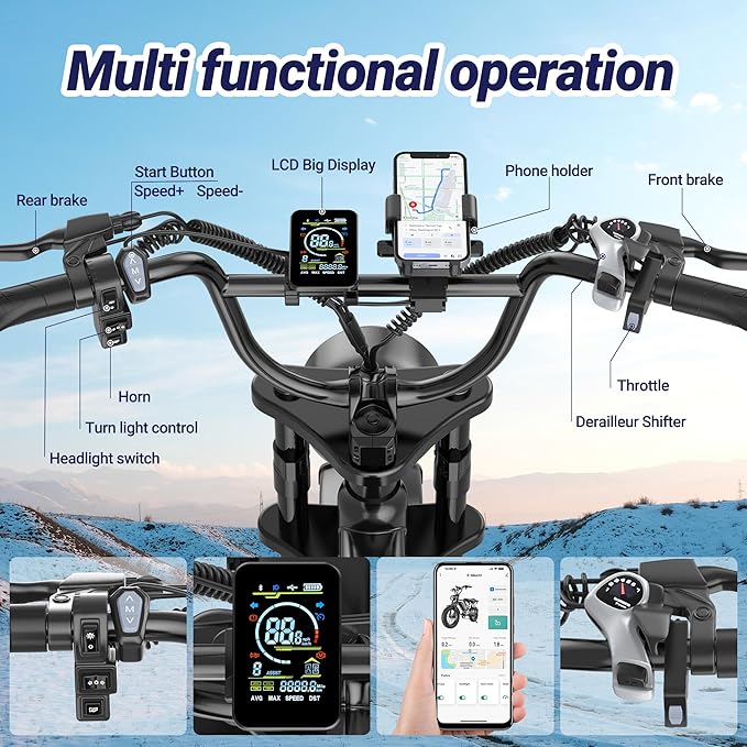 500W/750W Fat Tire Electric Dirt Bike for Adults, 48V 13.5AH/18AH Removable Battery 16"/20" Electric Motorcycle Ebikes with 31MPH Top Speed, 40-70 Miles Range, Full Suspension