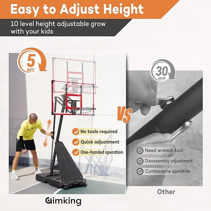 Aimking Basketball Hoop Outdoor 3.3-10FT 5s-Rapid-Adjustable, 40/44 inch Shatterproof Backboard & Enlarged Base, Portable Basketball Hoop & Goal for Kids/Adults/Families in Poolside/Backyard/Indoor