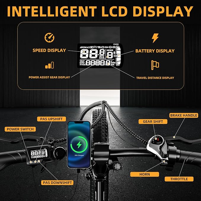 1000W Folding Electric Bike, 48V 20AH Large Removable Battery E Bike, 30+MPH, 80 Miles Max Range, 20" Fat Tire Electric Bike for Adults, Adult Electric Bicycles for Commute Beach Snow