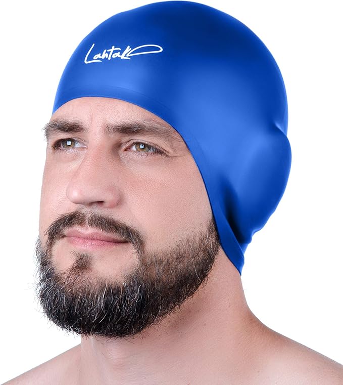3D Swim Caps - Ear Protection Swimming Cap for Women & Men - Silicone, Waterproof - Fits Long & Short Hair - Adult & Youth