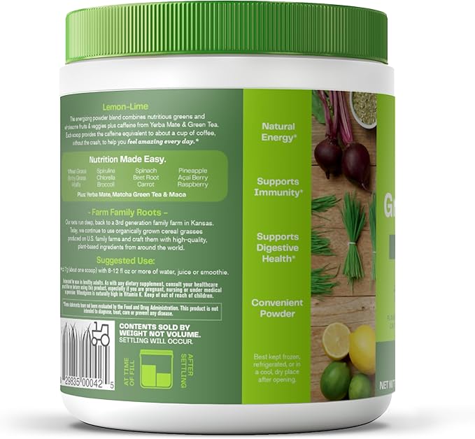 Amazing Grass Greens Blend Energy: Smoothie Mix, Super Greens Powder & Plant Based Caffeine with Matcha Green Tea & Beet Root Powder, Lemon Lime, 30 Servings (Packaging May Vary)