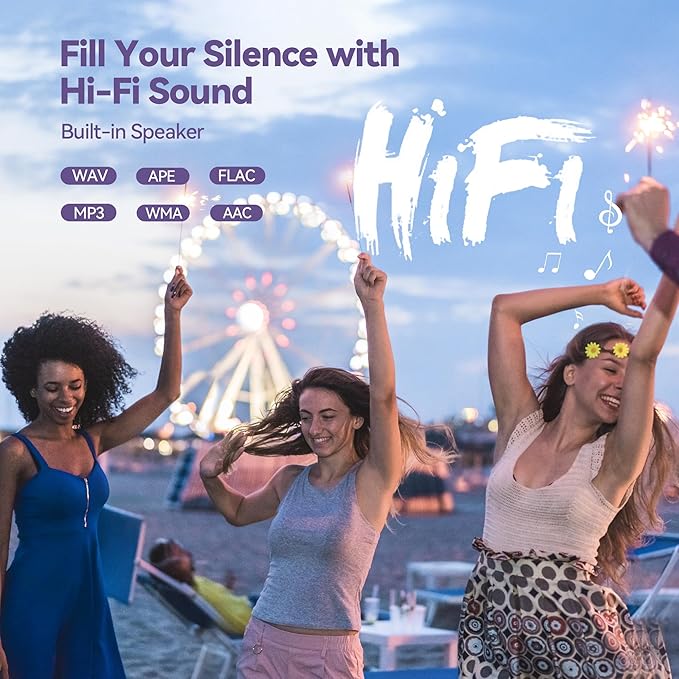 AGPTEK 64GB MP3 Player with Bluetooth, M3 2.4 inch Music Player with Speaker and FM Radio, Touch Buttons, Supports Up to 128GB(Purple)