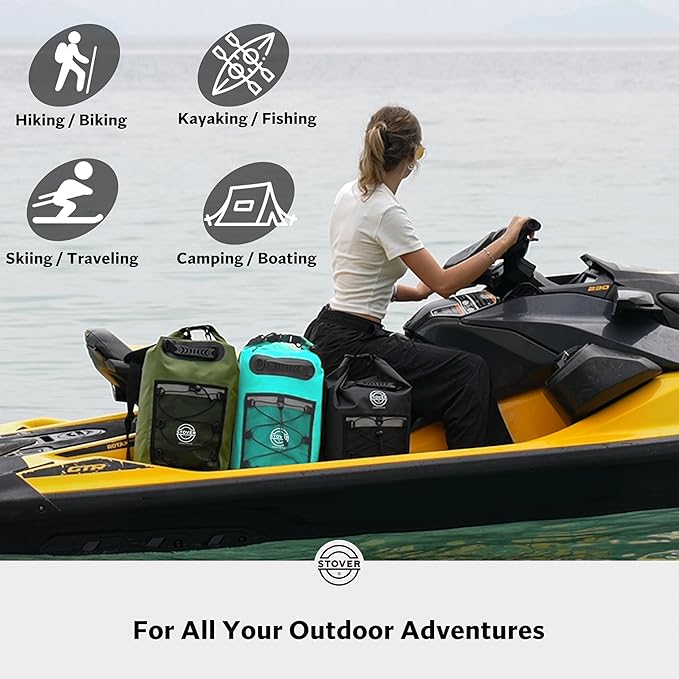 STOVER 5/10/25/30/40/55L Waterproof Backpack- Floating Dry Bag for Kayaking, Travel, Beach, Hiking, & Camping, Men/Women