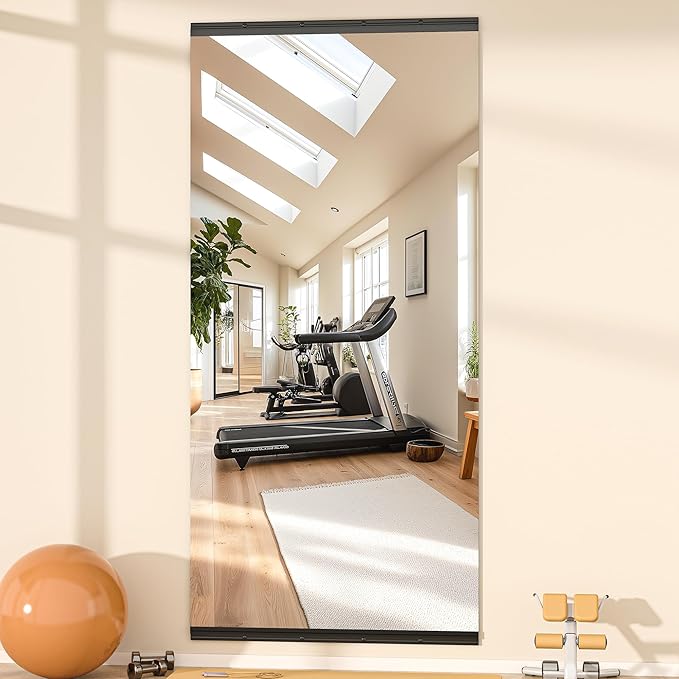 Hasipu 79''x35'' Home Gym Mirror Large Full Length Wall Mounted Full Body Mirror for Yoga Dance Fitness Exercise Studio Bedroom Garage, Frameless Tempered Glass Workout Mirrors Black Rectangular