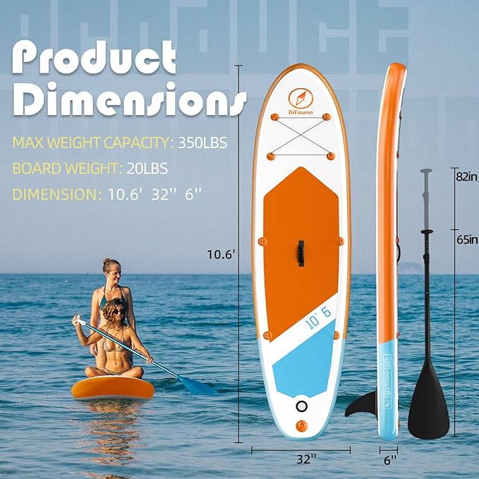Inflatable Stand Up Paddle Board with SUP Accessories & Backpack. Paddle Boards for Adults. Non-Slip Deck, Wide Stance, Bottom Fin, Double Action Pump.