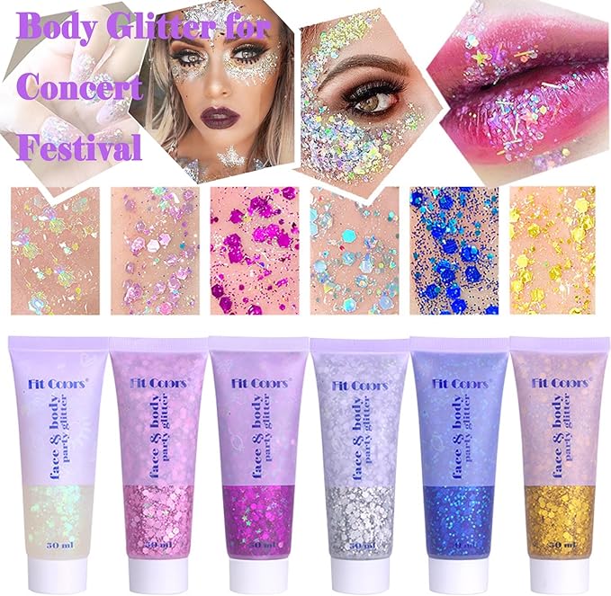 Body Glitter Face Glitter Gel: Singer Concerts Disco Festival Rave Accessories Face Glitter Makeup 150ml Chunky Sequins Mermaid Face Body Hair Glitter Gel (2 Orange)