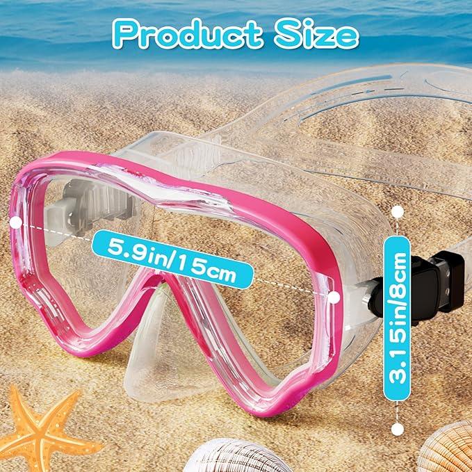 Kids Swim Goggles with Nose Cover, Snorkel Diving Mask Anti-Fog Anti-UV, Snorkeling Gear Swimming Goggles for Kids 3-14 2PCS