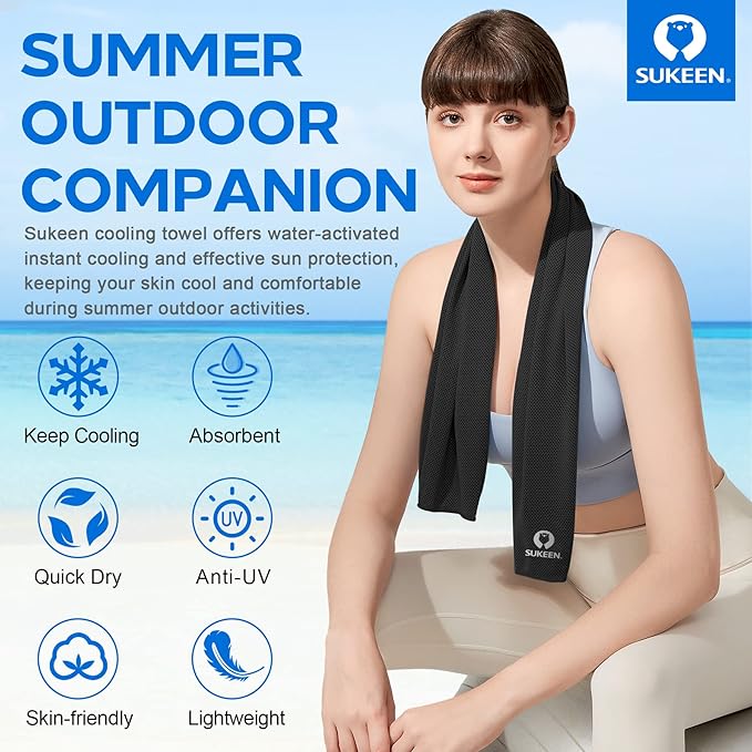Sukeen Cooling Towel,Instant Evaporative Cooling for Sports,Yoga,Golf,Gym,Neck,Workout and More(40”x 12”)