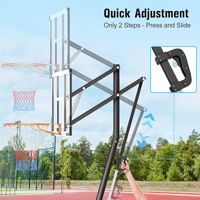 10FT Basketball Hoop Adjustable Easily, Basketball Hoop Outdoor with Shatterproof PC Backboard, Portable Basketball Hoops & Goals for Kids/Teens/Adults in Backyard, Driveway and Court