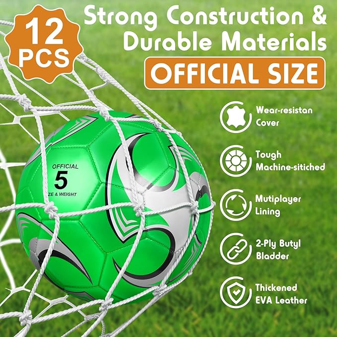12 Pack Operation Christmas Bulk Items Soccer Ball with Pump Needles, Official Size 3/4/5 Soccer Ball Deflated Gift for Christian Charity Donation Training Practice
