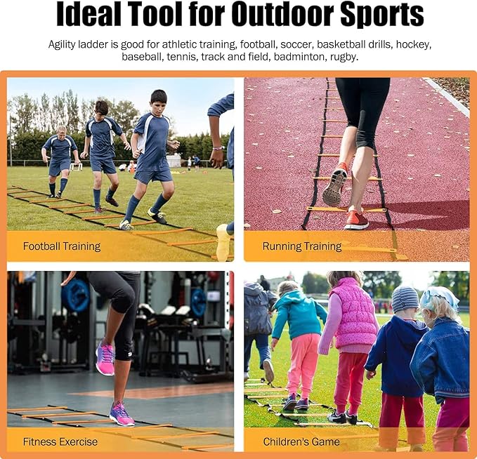 Agility Ladder Speed Agility Training Equipment,1 Agility Ladder 20ft,4 Hurdles,Training Soccer Cones,Jump Rope,Running Parachute, Agility Training Equipment for Kids Youth Adul